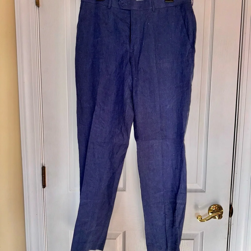 Bar III Men's Navy Dress Pants Slim Fit 100% Linen Size W34 L32